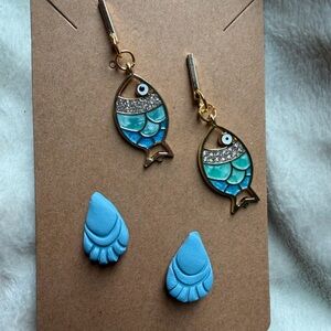 Blue Fish Earrings and Stud Set